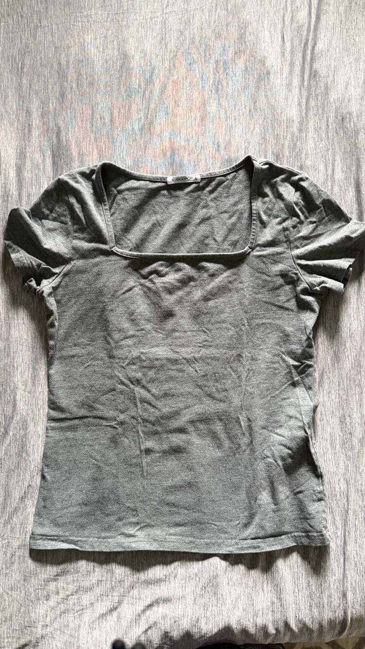 Mangopop Women's Grey Square Neck Short Sleeve T-Shirt Size L
